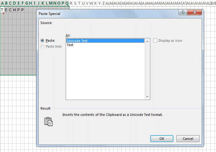 Paste Special Paste-Special-Unicode
